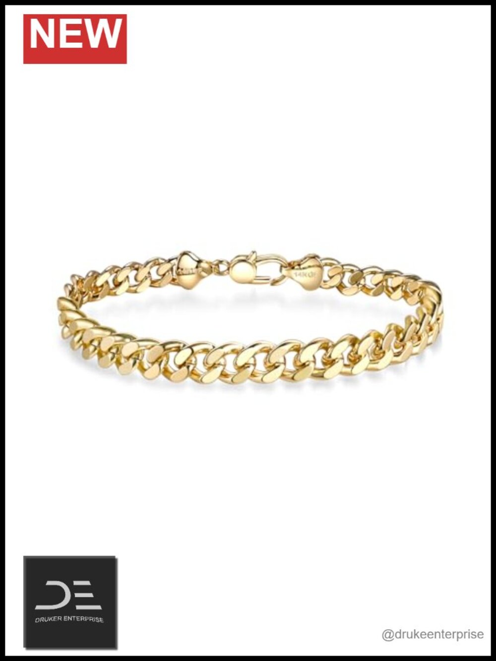 14K Gold Cuban Link Chain Bracelet for Men Women, Diamond-Cut Hypoallergenic,